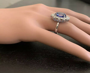 6.30 Carats Natural Tanzanite and Diamond 14k Solid White Gold Ring
