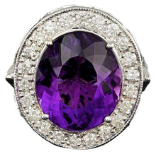 Load image into Gallery viewer, 7.90 Carats Natural Amethyst and Diamond 14K Solid White Gold Ring