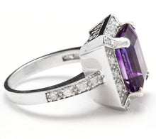 Load image into Gallery viewer, 6.05 Carats Impressive Natural Amethyst and Diamond 14K White Gold Ring