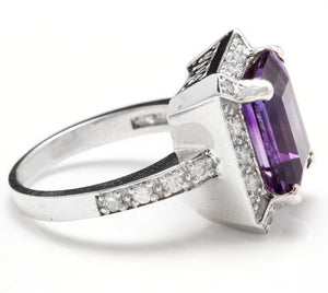 6.05 Carats Impressive Natural Amethyst and Diamond 14K White Gold Ring