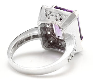 6.05 Carats Impressive Natural Amethyst and Diamond 18K White Gold Ring