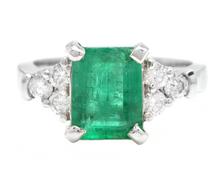Load image into Gallery viewer, 2.80ct Natural Emerald &amp; Diamond 14k Solid White Gold Ring