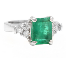Load image into Gallery viewer, 2.80ct Natural Emerald &amp; Diamond 14k Solid White Gold Ring