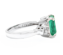 Load image into Gallery viewer, 2.80ct Natural Emerald &amp; Diamond 14k Solid White Gold Ring