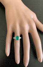 Load image into Gallery viewer, 2.80ct Natural Emerald &amp; Diamond 14k Solid White Gold Ring