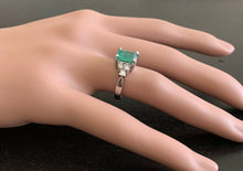 Load image into Gallery viewer, 2.80ct Natural Emerald &amp; Diamond 14k Solid White Gold Ring