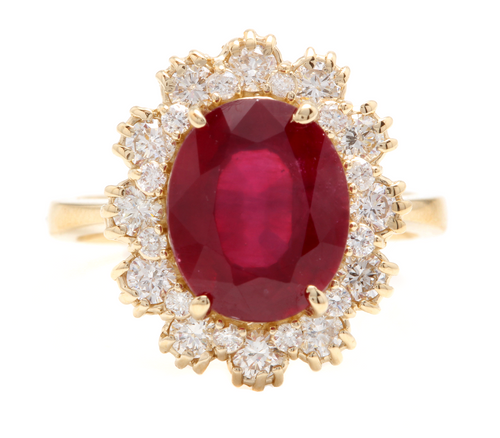 7.20 Carats Natural Red Ruby and Diamond 18k Solid Yellow Gold Ring