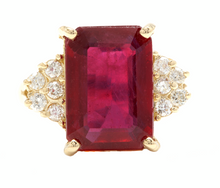 Load image into Gallery viewer, 12.60 Carats Natural Red Ruby and Diamond 14k Solid Yellow Gold Ring