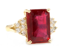 Load image into Gallery viewer, 12.60 Carats Natural Red Ruby and Diamond 14k Solid Yellow Gold Ring
