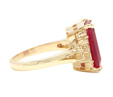 Load image into Gallery viewer, 12.60 Carats Natural Red Ruby and Diamond 14k Solid Yellow Gold Ring