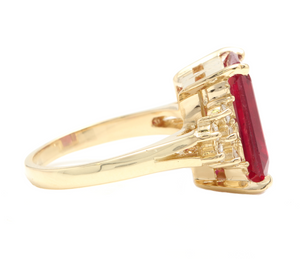 12.60 Carats Natural Red Ruby and Diamond 14k Solid Yellow Gold Ring