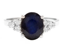 Load image into Gallery viewer, 5.75ct Natural Blue Sapphire &amp; Diamond 14k Solid White Gold Ring