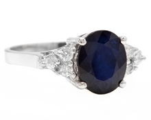 Load image into Gallery viewer, 5.75ct Natural Blue Sapphire &amp; Diamond 14k Solid White Gold Ring