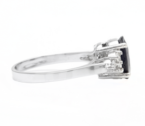 5.75ct Natural Blue Sapphire & Diamond 14k Solid White Gold Ring