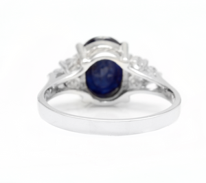 5.75ct Natural Blue Sapphire & Diamond 14k Solid White Gold Ring