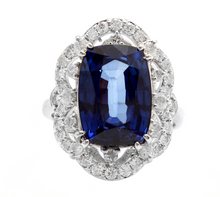 Load image into Gallery viewer, 10.80ct Lab Ceylon Blue Sapphire &amp; Natural Diamond 14k Solid White Gold Ring