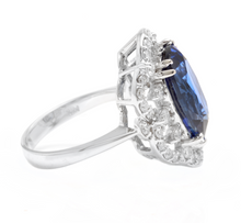 Load image into Gallery viewer, 10.80ct Lab Ceylon Blue Sapphire &amp; Natural Diamond 14k Solid White Gold Ring