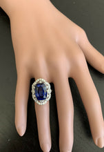 Load image into Gallery viewer, 10.80ct Lab Ceylon Blue Sapphire &amp; Natural Diamond 14k Solid White Gold Ring