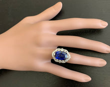 Load image into Gallery viewer, 10.80ct Lab Ceylon Blue Sapphire &amp; Natural Diamond 14k Solid White Gold Ring