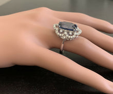 Load image into Gallery viewer, 10.80ct Lab Ceylon Blue Sapphire &amp; Natural Diamond 14k Solid White Gold Ring