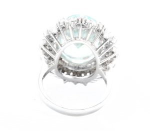 11.60ct Natural Aquamarine and Diamond 14k Solid White Gold Ring