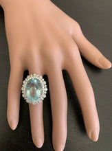 Load image into Gallery viewer, 11.60ct Natural Aquamarine and Diamond 14k Solid White Gold Ring