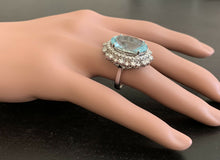 Load image into Gallery viewer, 11.60ct Natural Aquamarine and Diamond 14k Solid White Gold Ring