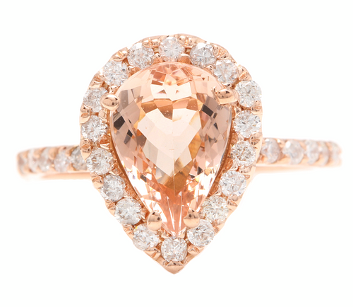 3.70 Carats Natural Morganite and Diamond 18k Solid Rose Gold Ring