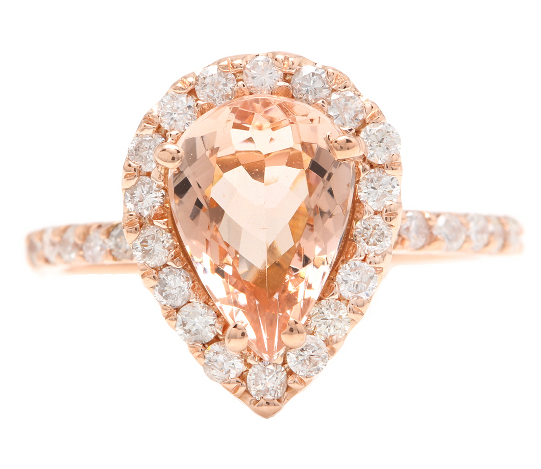 3.70 Carats Natural Morganite and Diamond 18k Solid Rose Gold Ring