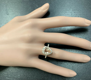 3.70 Carats Natural Morganite and Diamond 18k Solid Rose Gold Ring