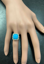 Load image into Gallery viewer, 3.60 Carats Natural Turquoise and Diamond 18k Solid White Gold Ring