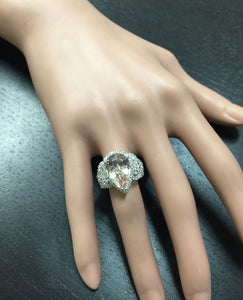 9.00 Carats Natural Morganite and Diamond 18k Solid White Gold Ring