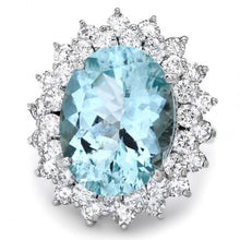 Load image into Gallery viewer, 9.80 Carats Natural Aquamarine and Diamond 14K Solid White Gold Ring