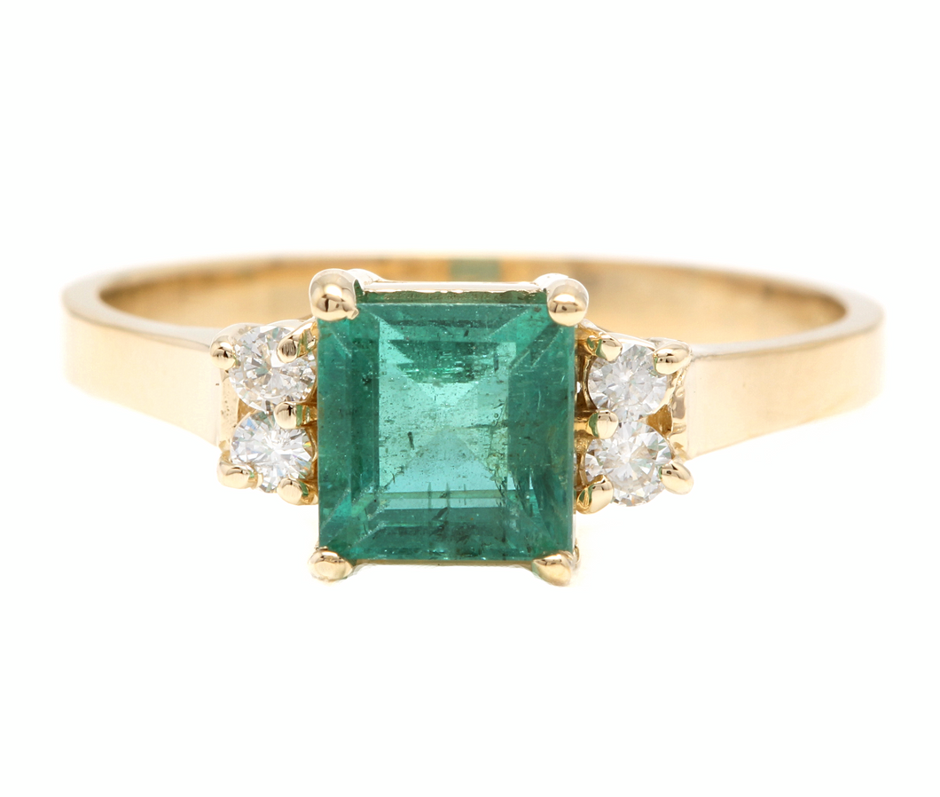 2.15ct Natural Emerald & Diamond 14k Solid Yellow Gold Ring