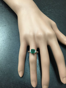 2.15ct Natural Emerald & Diamond 14k Solid Yellow Gold Ring