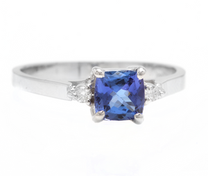 Natural Tanzanite and Diamond 14k Solid White Gold Ring