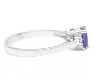 Natural Tanzanite and Diamond 14k Solid White Gold Ring