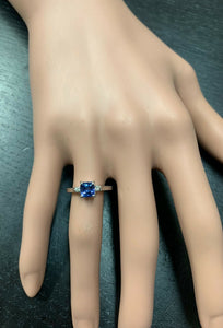 Natural Tanzanite and Diamond 14k Solid White Gold Ring