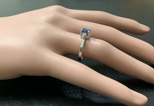 Natural Tanzanite and Diamond 14k Solid White Gold Ring