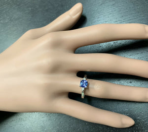 Natural Tanzanite and Diamond 14k Solid White Gold Ring