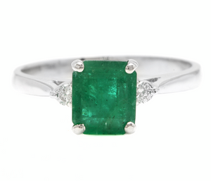 1.38ct Natural Emerald & Diamond 14k Solid White Gold Ring