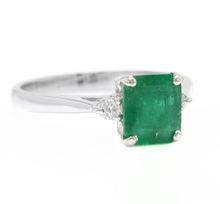 Load image into Gallery viewer, 1.38ct Natural Emerald &amp; Diamond 14k Solid White Gold Ring