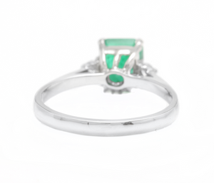 1.38ct Natural Emerald & Diamond 14k Solid White Gold Ring