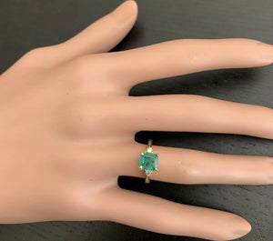 1.38ct Natural Emerald & Diamond 14k Solid White Gold Ring