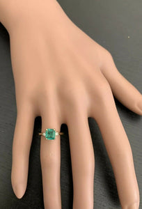 1.38ct Natural Emerald & Diamond 14k Solid White Gold Ring