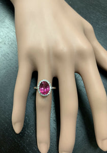 2.45 Carats Natural Pink Topaz and Diamond 14k Solid White Gold Ring