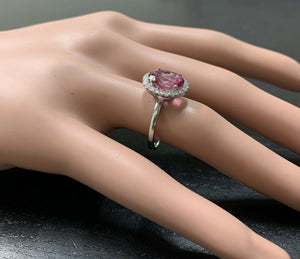 2.45 Carats Natural Pink Topaz and Diamond 14k Solid White Gold Ring