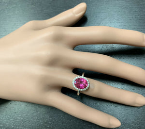 2.45 Carats Natural Pink Topaz and Diamond 14k Solid White Gold Ring