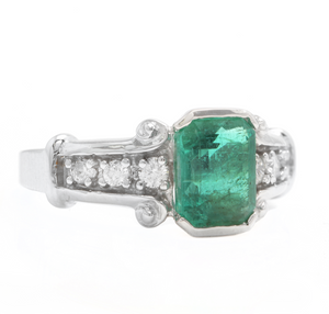 2.25ct Natural Emerald & Diamond 14k Solid White Gold Ring