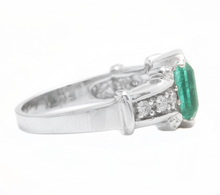 Load image into Gallery viewer, 2.25ct Natural Emerald &amp; Diamond 14k Solid White Gold Ring